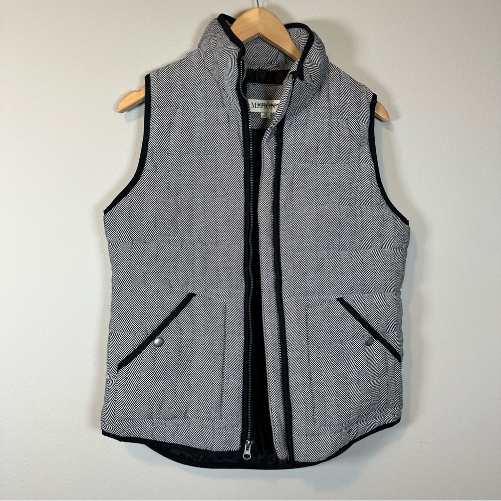 Merona Black White Chevron Woven Textured Zip Up Quilted Vest Jacket Outdoor